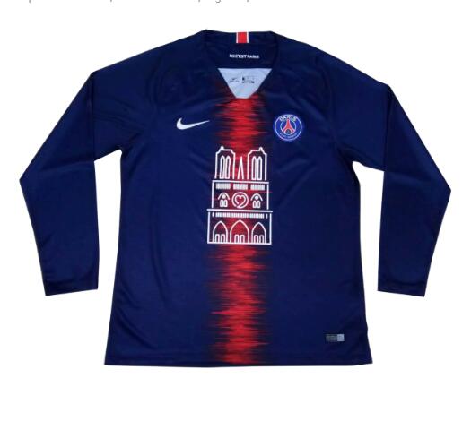 Camiseta de fútbol azul 2019-2020 PSG Notre Dame Edition manga larga