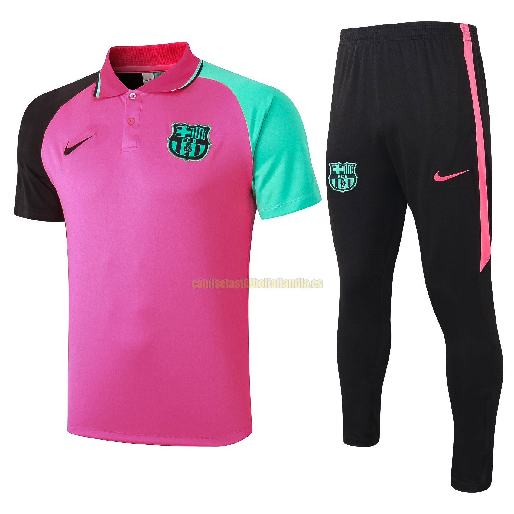 camiseta polo barcelona 2020-2021 rosa negro verde conjunto