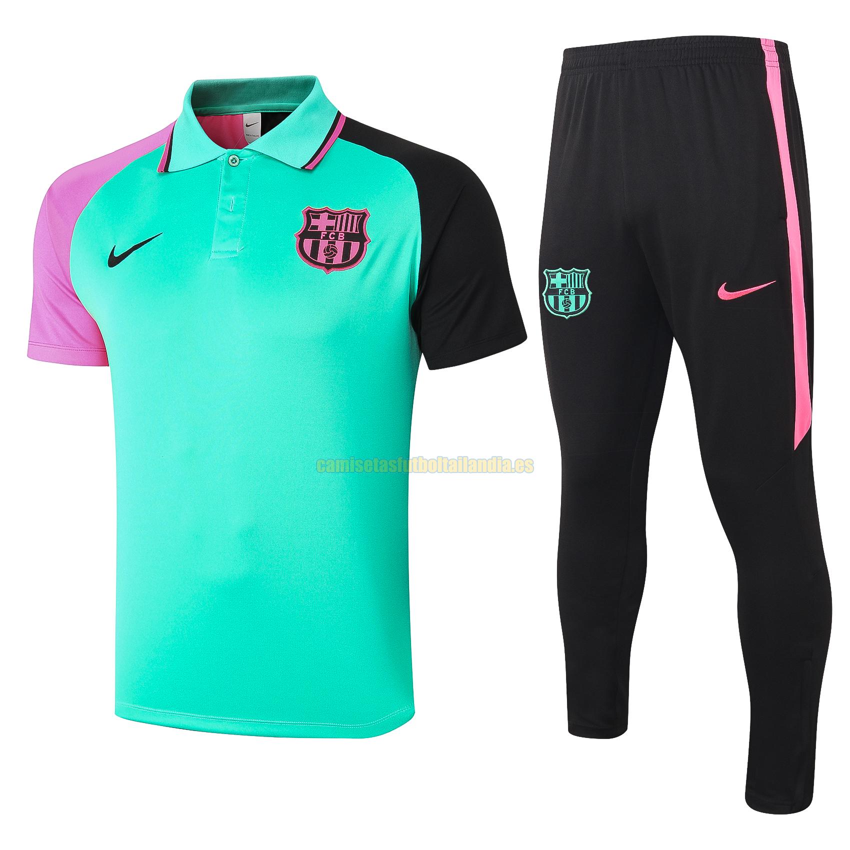 camiseta polo barcelona 2020-2021 verde negro rosa conjunto