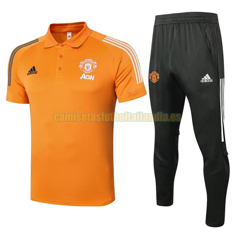camiseta polo manchester united 2020-2021 naranja conjunto