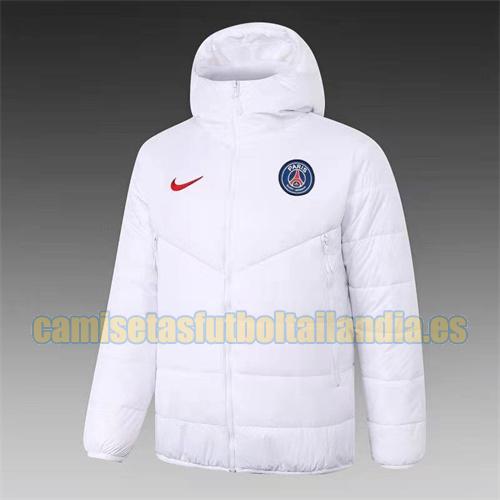 chaqueta barata de la chaqueta del paño grueso y suave del algodón nike psg 2021-2022 blanco encapuchado