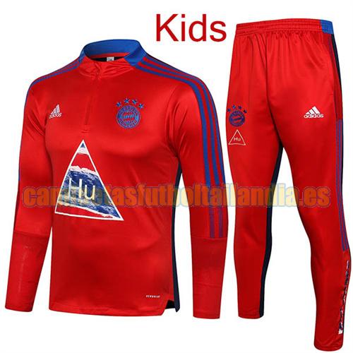 traje deportivo con media cremallera a bajo precio bayern munich 2021-2022 rojo (sello caliente: hu) niño