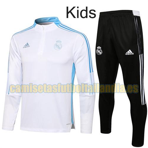 traje deportivo con media cremallera a bajo precio real madrid 2021-2022 blanco (raglan: azul) niño