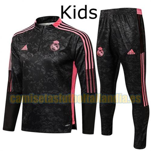 traje deportivo con media cremallera a bajo precio real madrid 2021-2022 rosa negro niño
